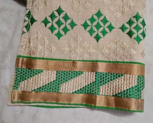 Cream And Green Salwar Suit Set