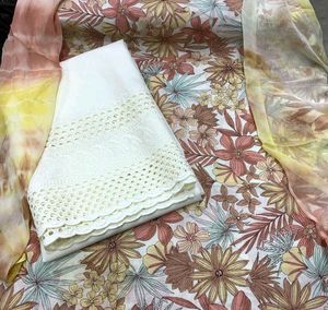 Pure Cotton With Chikan Bottom And Dupatta🎊🎊🎉