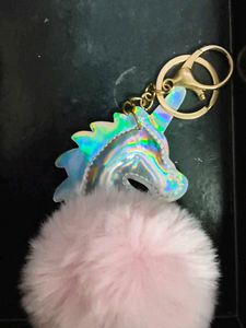 Unicorn Pom Keychain