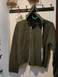 Olive Green Cropped Hoodie