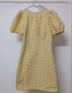 Mango Gingham Puffed Sleeve Mini Dress (New)