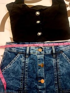 Black Top And Denim Skirt