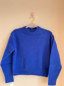 Blue Crew Neck Knit Sweater
