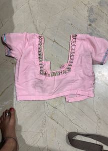 Baby Pink Colour Saree With Stitched Blouse