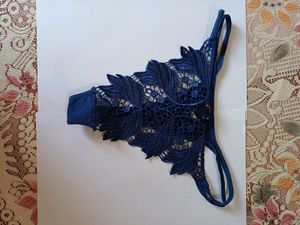 Navy Blue Lace Thong