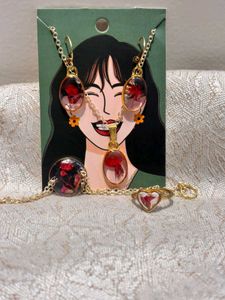 Floral Resin Gold jewelry set