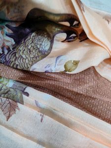 Elegant Floral Peacock Feather Printed Saree