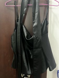 Cowl Neck Black Top With Thin Scarf (dupatta)
