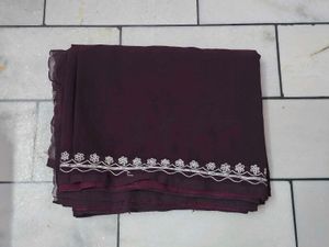 Elegant Burgundy Embroidered Saree😊