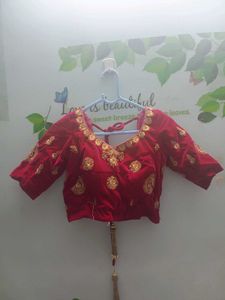 Dark Pink Embroidered Velvet Blouse