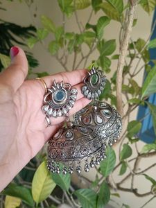 Silver Oxidised Big Jhumke