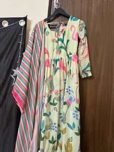 Elegant Floral Print Anarkali Kurta Set