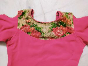 Elegant Pink &amp; Gold Sari Blouse