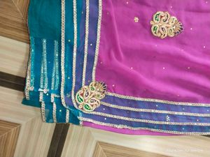 Pink &amp; Teal Embroidered Saree