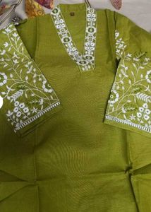 Olive Green Embroidered Kurti