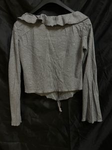 Gray Ruffle Tie-Front Top