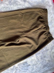 Olive Ribbed Flare Pants