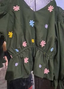 Olive Floral Embroidered Blouse