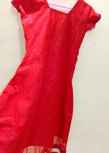 ♥️New Red A-line Embroidered Patch Kurti With Pant