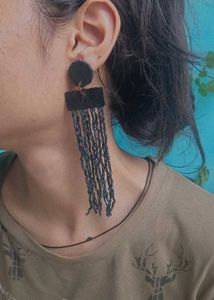 Black Beaded Fringe Earrings