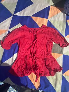 Red Peplum Tie-Front Top