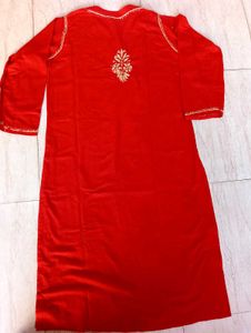 Beautiful Embroidered Red Cotton Kurti♥️