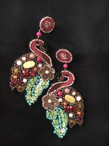 pink and blue beaded flamingo Earrings