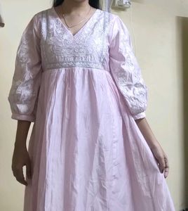 Pink Embroidered Babydoll Dress