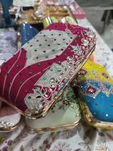 Rose Embroidery Hand Clutch With Sling