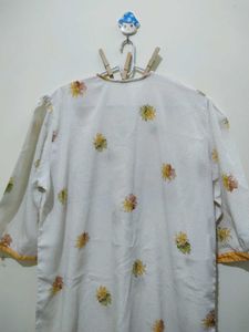 Golden Yellow Polka Dot Floral Print Kurta