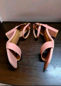 Women Pink Block Heel Strappy Buckle Sandal