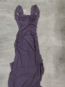 Purple Mesh Slit Dress