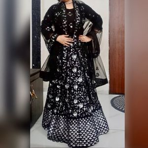 Black+Silver Sequins Lehenga, Choli &amp; Dupatta