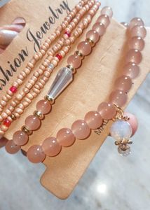 Peach Beaded Bracelet Set