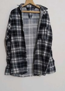 Plaid Flannel Black And White Check Shilrt🖤