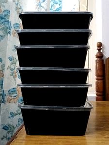 6 Upcycled Black Rectangular Boxes Of Different Depths