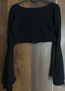 Black Bell Sleeve Crop Top