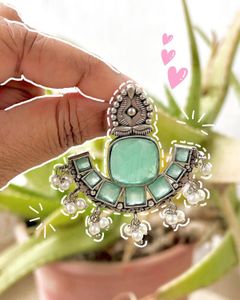 Silver Replica Monalisa Stone Earring Green