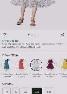 Anarkali White Net Kurti