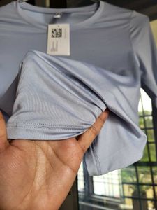 H&amp;M Long Sleeve Microfibre Powder Blue Top/ S