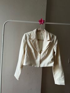 Creamish White Pinstripe Crop Blazer