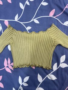 Olive Green Ruffle Trim Crop Top