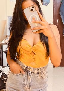 ZARA Cut -Out  Bodysuit Orange- Green Size S