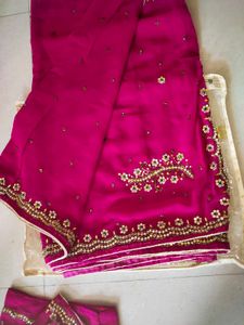 rani pink stone work saree