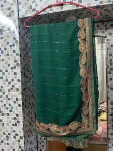 Dark Green Saree Without Blouse