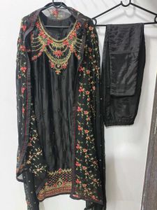 Black Embroidered Pant Suit