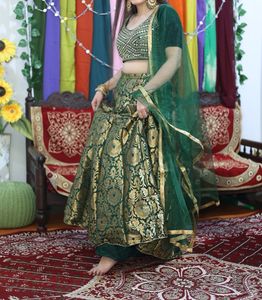 Banarsi Lehenga With Velvet Mirror Work Blouse