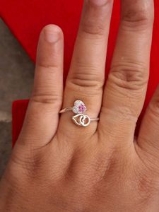 Heart Detail Adjustable Silver Ring