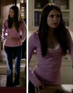 Elena Gilbert Pink Ribbed Full Sleeve Top