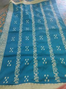 Teal &amp; Silver Banarasi Silk Saree